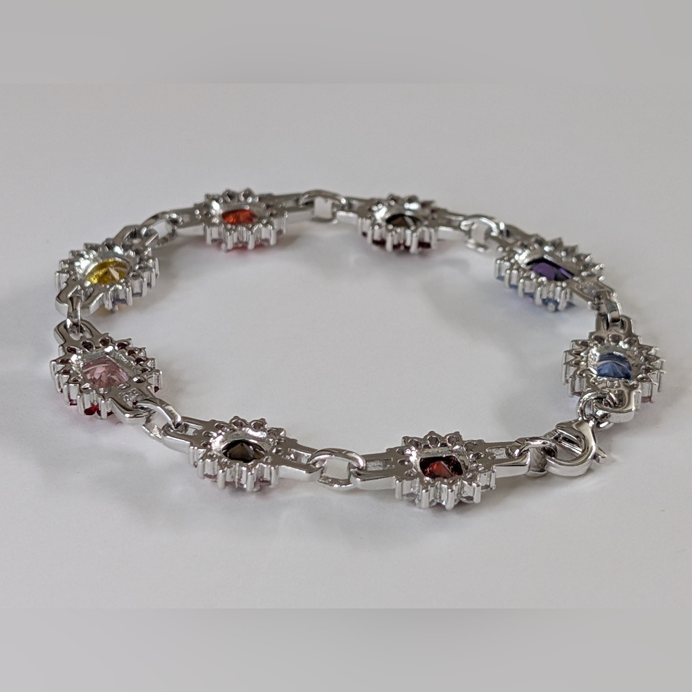 Charles Winston CWE Sterling Silver Rhodium Multi-Gemstone Halo Panel Bracelet 7 - Picture 6 of 8